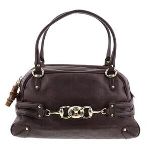 Gucci Shima Boston Bag Handbag Horsebit Brown